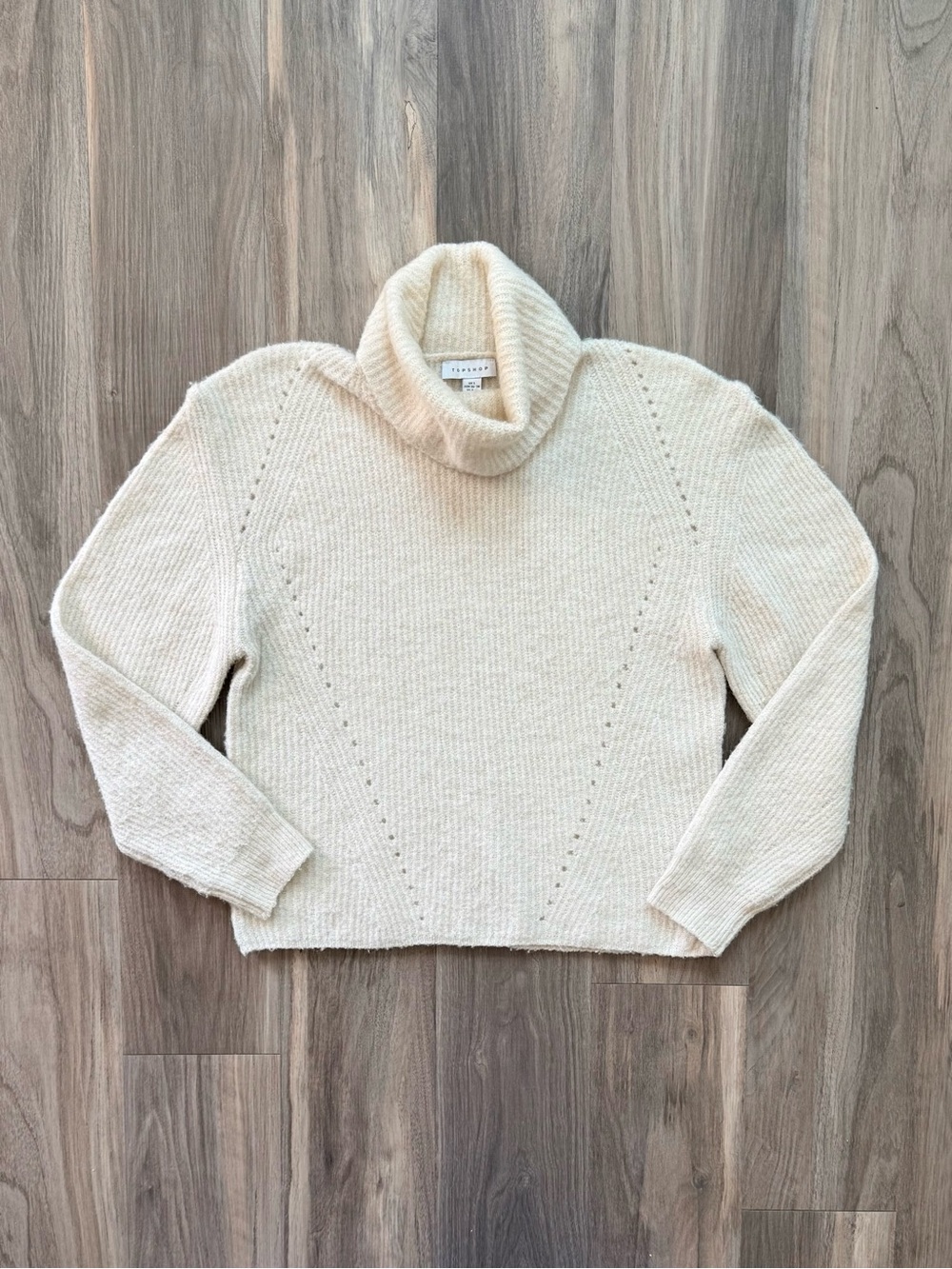 Topshop Perforated Cowl-Neck Sweater in Light Tan Size S